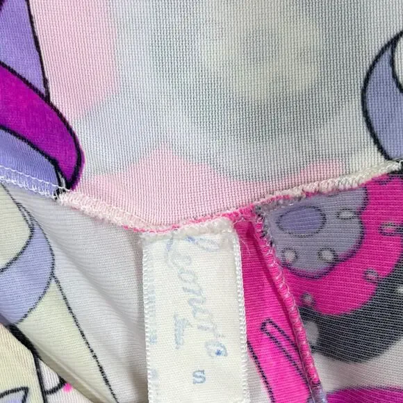 Vintage Leonora 70s Groovy Print Nightgown Small Sleeveless Pink Purple Floral - Picture 4 of 5